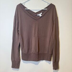 Athleta V Neck Long Sleeve Sweatshirt Brown Purple Women's Size Med